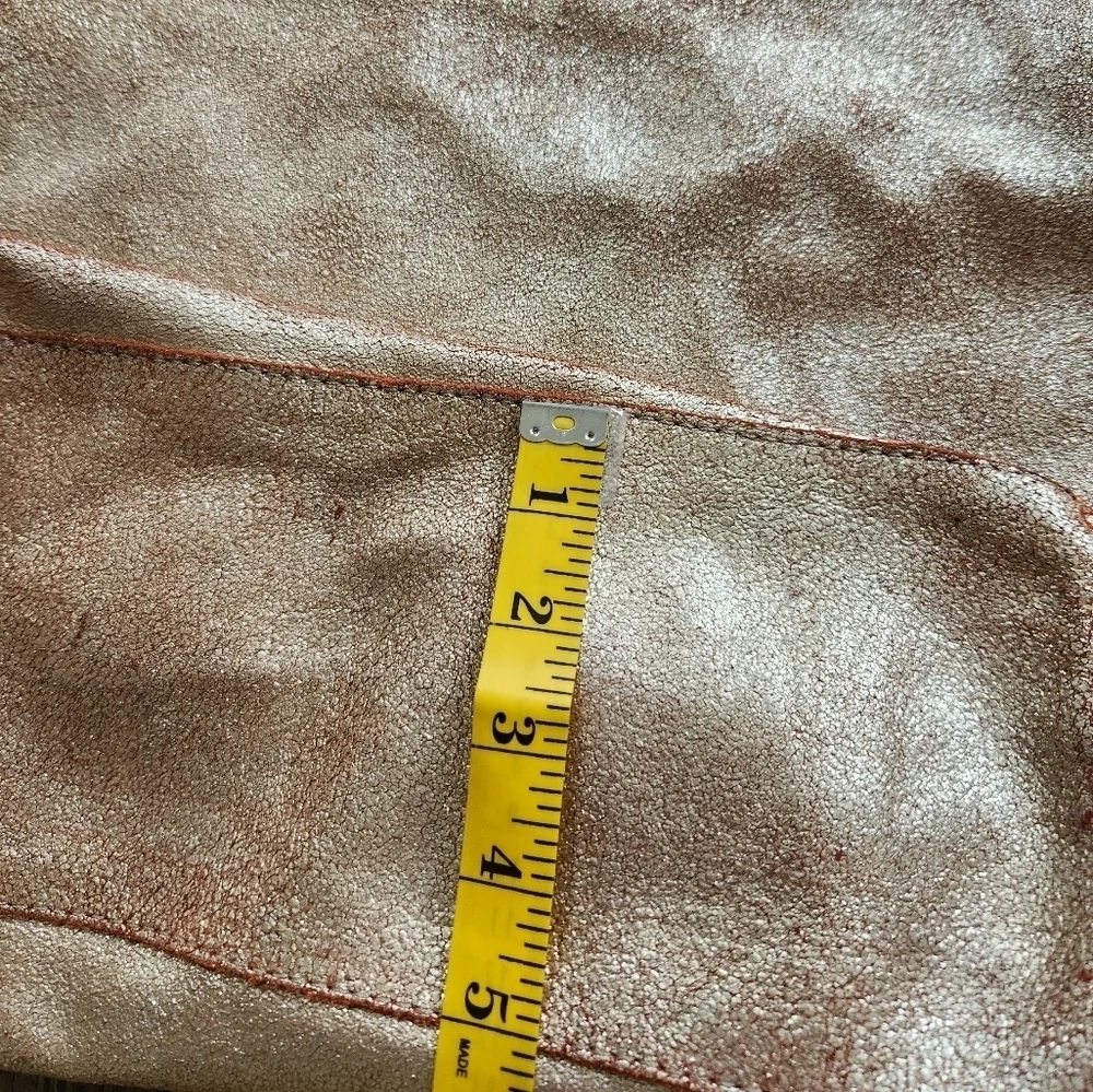 Monserat DeLucca Reversibal Leather Canva Tote Metallic Orange